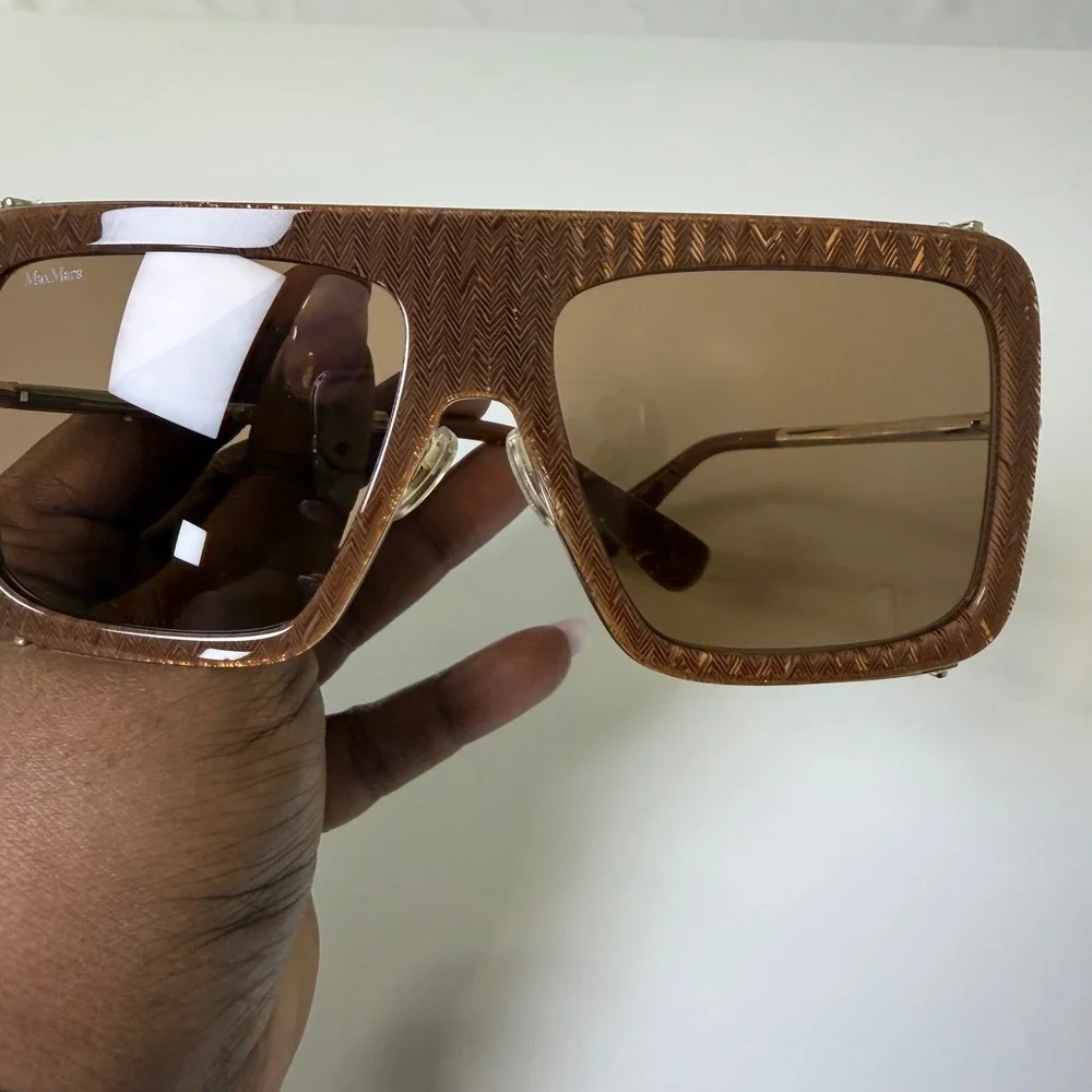 Max‎ Mara Jean MM0119 Jean Brown Textured Oversized Square Sunglasses  57-16-130